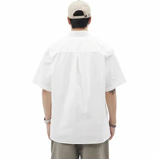 希越 纯色宽松百搭休闲短袖衬衫 男款