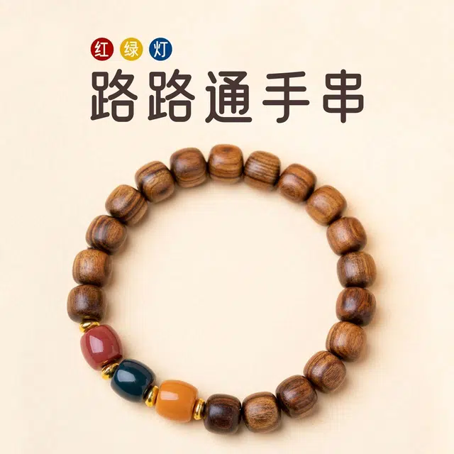 三檀小舍 三色珠 新中式国潮风复古文艺转运文玩盘玩佛珠念珠绕指柔好运文玩盘玩 花梨木 木作手串 男女同款情侣款