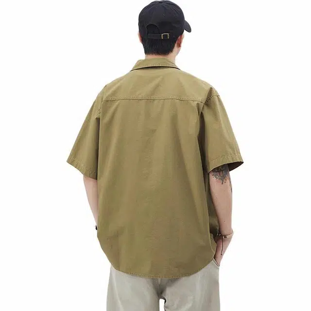 希越 美式潮牌工装纯棉短袖衬衫 男款