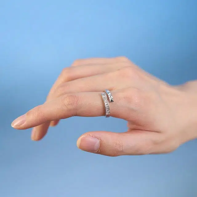 一撇一捺 错位重叠开口戒 银 戒指 男女同款情侣款