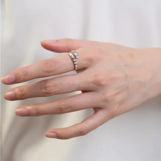 一撇一捺 错位重叠开口戒 银 戒指 男女同款情侣款
