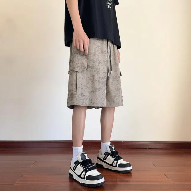颂希尔 美式宽松凉感五分裤扎染口袋设计感休闲短裤 男女同款