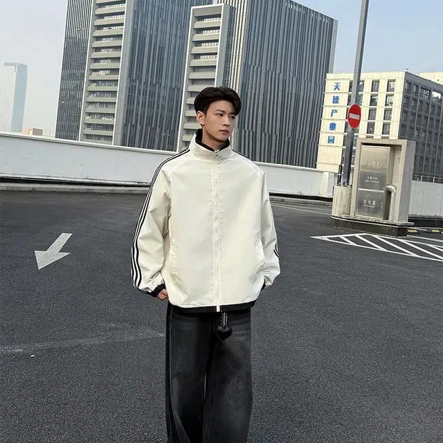 颂希尔 条纹两面穿设计宽松休闲百搭帅气满天星夹克外套 男女同款