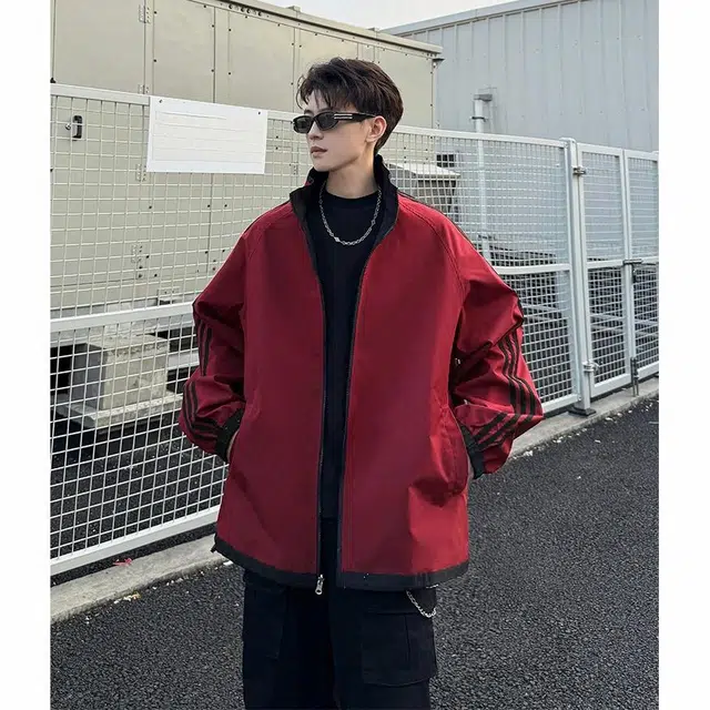 颂希尔 条纹两面穿设计宽松休闲百搭帅气满天星夹克外套 男女同款