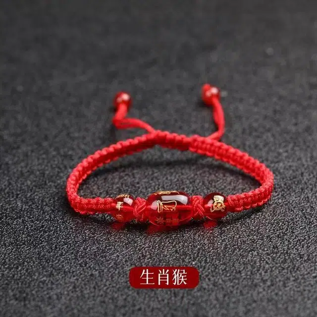素于 国潮新中式轻奢高级小众设计手工编织饰品十二生肖本命年八方来财招财纳福时尚百搭脚链#好运 玻璃 手绳 男女同款情侣款