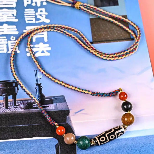 物㯖 香味十足国风新中式转运九眼天珠吊坠挂件轻奢高级感复古文艺风文玩佛珠平安喜乐 纳福八方来财 合香珠 木作项链 男女同款情侣款