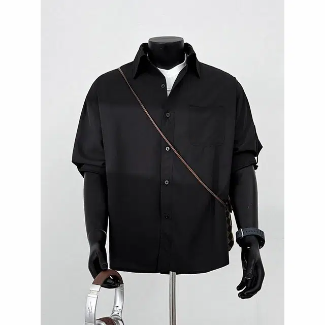 臣目 英伦雅痞薄款设计感小众短袖衬衫 男款