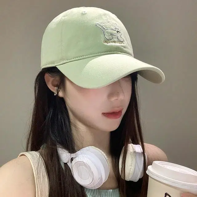 玄唐 日系可爱猫咪刺绣软顶春夏季户外出游休闲百搭学生大头围显脸小防晒遮阳帽 棉 鸭舌帽 男女同款情侣款