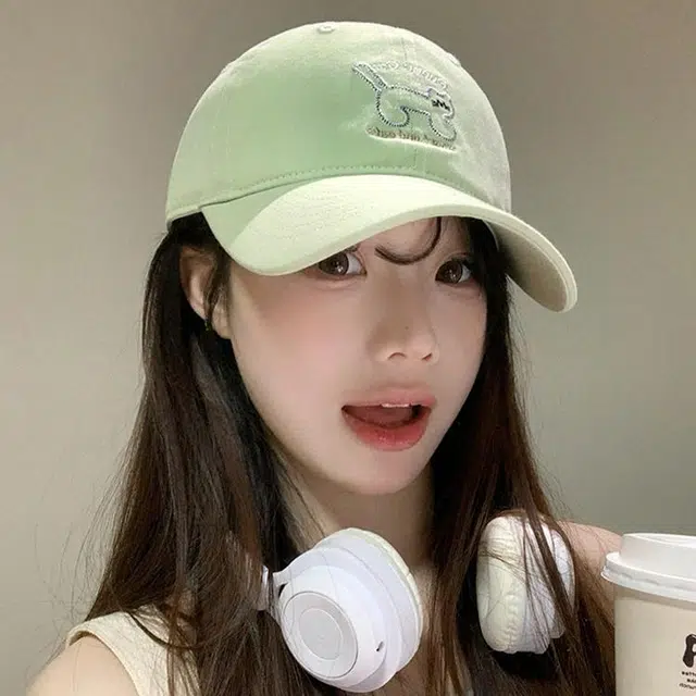 玄唐 日系可爱猫咪刺绣软顶春夏季户外出游休闲百搭学生大头围显脸小防晒遮阳帽 棉 鸭舌帽 男女同款情侣款