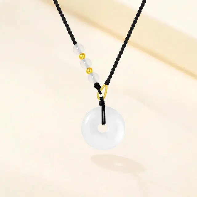 【甄选高品质】 金师傅 平安扣祥云如意锁平安喜乐爱情甜蜜新中式国潮 气质简约百搭小众轻奢高级#好运 草莓晶 项链 男女同款情侣款