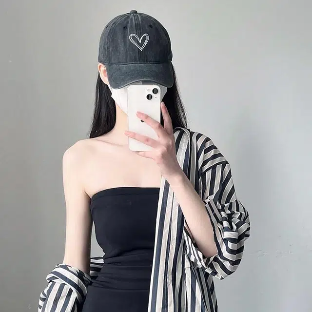 玄唐 春夏季爱心刺绣小众设计防晒 户外出行复古休闲水洗做旧宽檐大头围显脸小遮阳帽 棉 鸭舌帽 男女同款情侣款