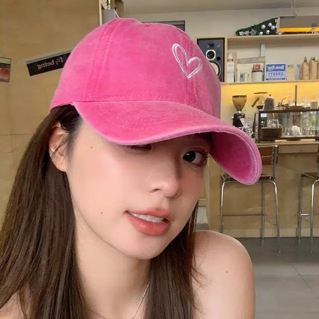 玄唐 春夏季爱心刺绣小众设计防晒 户外出行复古休闲水洗做旧宽檐大头围显脸小遮阳帽 棉 鸭舌帽 男女同款情侣款