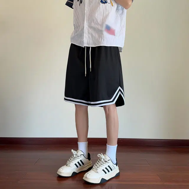 孜讯 基础款式简约条纹透气薄款网眼宽松百搭潮流跑步健身运动透气吸汗薄款篮球裤体育生训练五分休闲短裤 男女同款