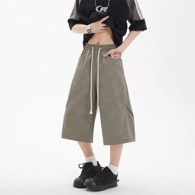 臣目 美式复古扎染小众设计感七分宽松休闲短裤 男款