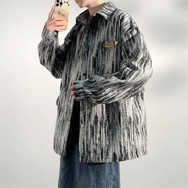 顶峰保罗 美式潮牌扎染休闲宽松百搭高级感翻领长袖夹克外套 男女同款