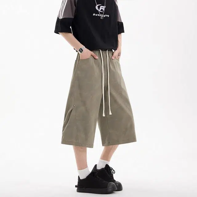 臣目 美式复古扎染小众设计感七分宽松休闲短裤 男款