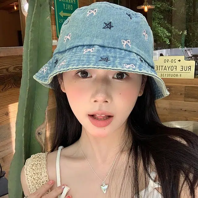 木林森 时尚复古水洗做旧蝴蝶结牛仔水桶帽春夏季户外出行旅游防晒遮阳大檐显脸小时尚潮流学生百搭盆帽 聚酯纤维 渔夫帽 男女同款情侣款