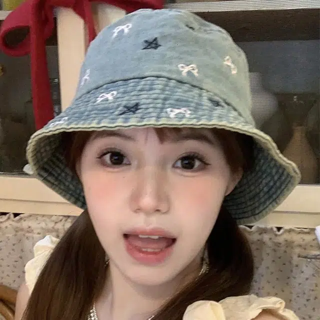 木林森 时尚复古水洗做旧蝴蝶结牛仔水桶帽春夏季户外出行旅游防晒遮阳大檐显脸小时尚潮流学生百搭盆帽 聚酯纤维 渔夫帽 男女同款情侣款
