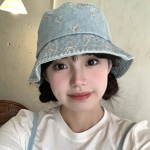 木林森 时尚复古水洗做旧蝴蝶结牛仔水桶帽春夏季户外出行旅游防晒遮阳大檐显脸小时尚潮流学生百搭盆帽 聚酯纤维 渔夫帽 男女同款情侣款