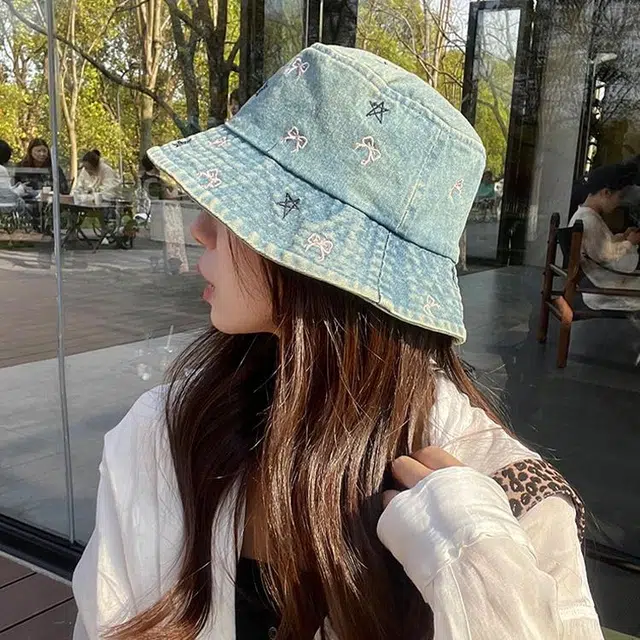 木林森 时尚复古水洗做旧蝴蝶结牛仔水桶帽春夏季户外出行旅游防晒遮阳大檐显脸小时尚潮流学生百搭盆帽 聚酯纤维 渔夫帽 男女同款情侣款
