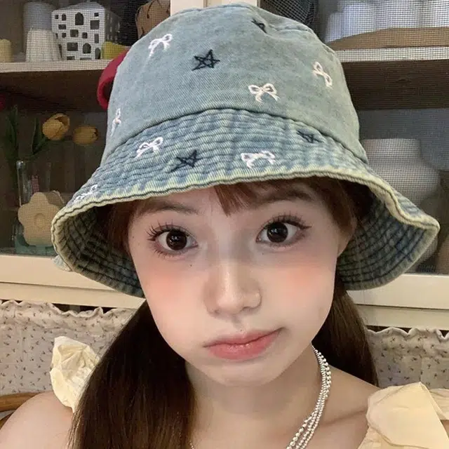 木林森 时尚复古水洗做旧蝴蝶结牛仔水桶帽春夏季户外出行旅游防晒遮阳大檐显脸小时尚潮流学生百搭盆帽 聚酯纤维 渔夫帽 男女同款情侣款