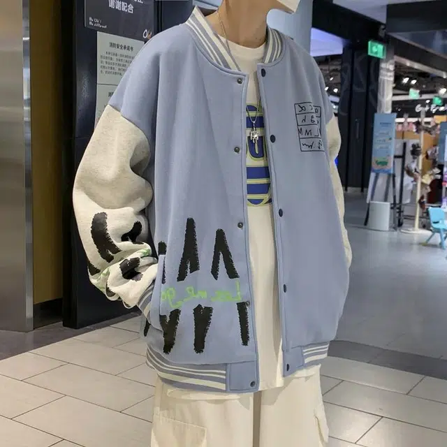 顶峰保罗 港风潮牌拼接撞色棒球领宽松休闲痞帅百搭夹克外套 男女同款