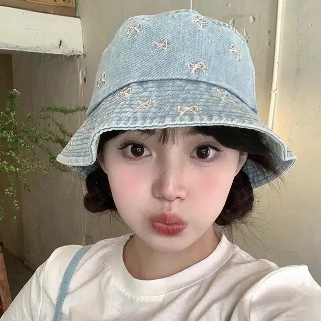 木林森 时尚复古水洗做旧蝴蝶结牛仔水桶帽春夏季户外出行旅游防晒遮阳大檐显脸小时尚潮流学生百搭盆帽 聚酯纤维 渔夫帽 男女同款情侣款