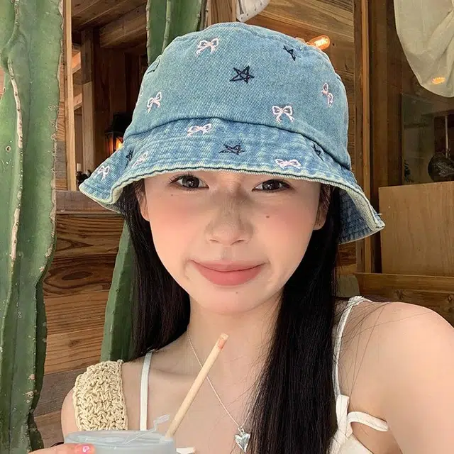 木林森 时尚复古水洗做旧蝴蝶结牛仔水桶帽春夏季户外出行旅游防晒遮阳大檐显脸小时尚潮流学生百搭盆帽 聚酯纤维 渔夫帽 男女同款情侣款