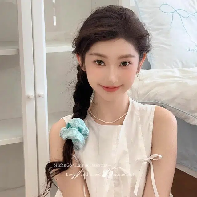 丹琴 春夏慵懒风韩系细纹泡芙小肠发绳高级感森系扎丸子头绳头花皮套 布 发圈 女款