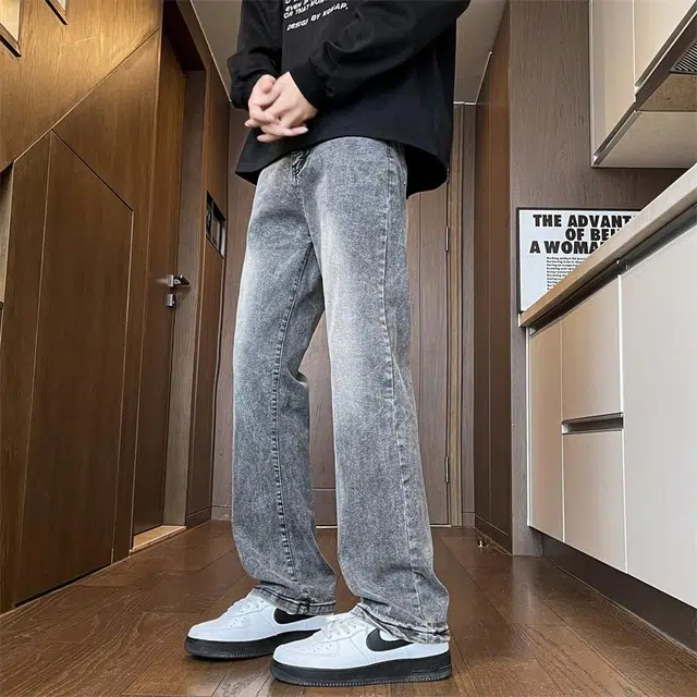 加荣 美式复古直筒高街牛仔裤 男女同款