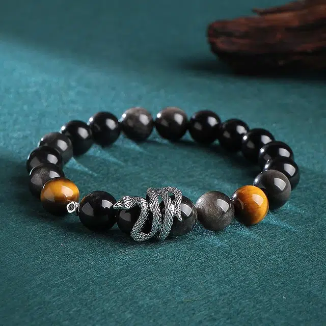 【祥瑞福蛇】 印象眸 新中式经典国潮本命年生肖蛇小众设计感转运珠日常通勤风手饰 礼盒包装#好运 黑曜石 手串 男款