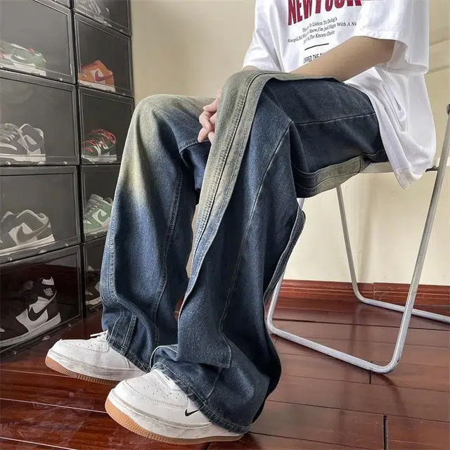 加荣 直筒宽松百搭美式复古水洗牛仔裤 男女同款