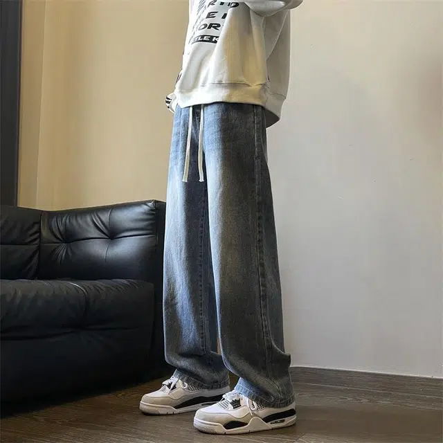加荣 夏季 美式高街户外潮流宽松阔腿裤大码休闲水洗牛仔裤 男女同款