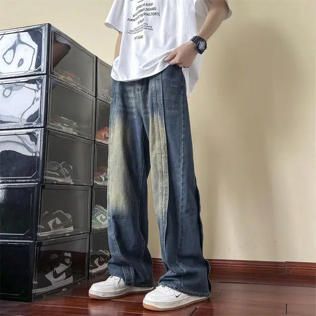 加荣 直筒宽松百搭美式复古水洗牛仔裤 男女同款