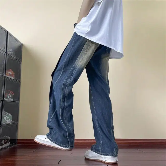加荣 直筒宽松百搭美式复古水洗牛仔裤 男女同款