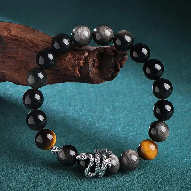 【祥瑞福蛇】 印象眸 新中式经典国潮本命年生肖蛇小众设计感转运珠日常通勤风手饰 礼盒包装#好运 黑曜石 手串 男款