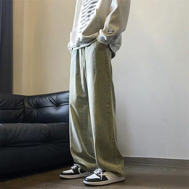 加荣 夏季 美式高街户外潮流宽松阔腿裤大码休闲水洗牛仔裤 男女同款