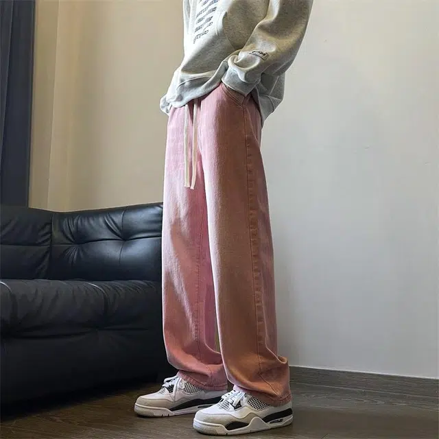 加荣 夏季 美式高街户外潮流宽松阔腿裤大码休闲水洗牛仔裤 男女同款