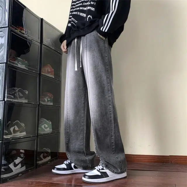 加荣 高街宽松复古美式水洗做旧直筒牛仔裤 男女同款