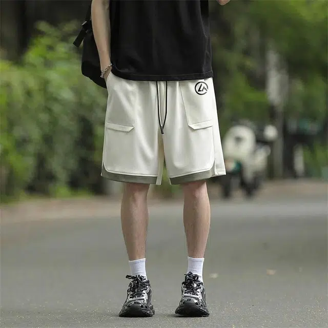 兰缪 日系拼色基础款日常通勤舒适柔软亲肤美式复古百搭运动户外宽松五分裤休闲短裤 男女同款