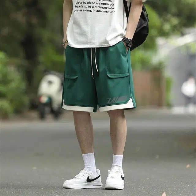 兰缪 基础款拼色透气宽松五分裤休闲短裤 男女同款
