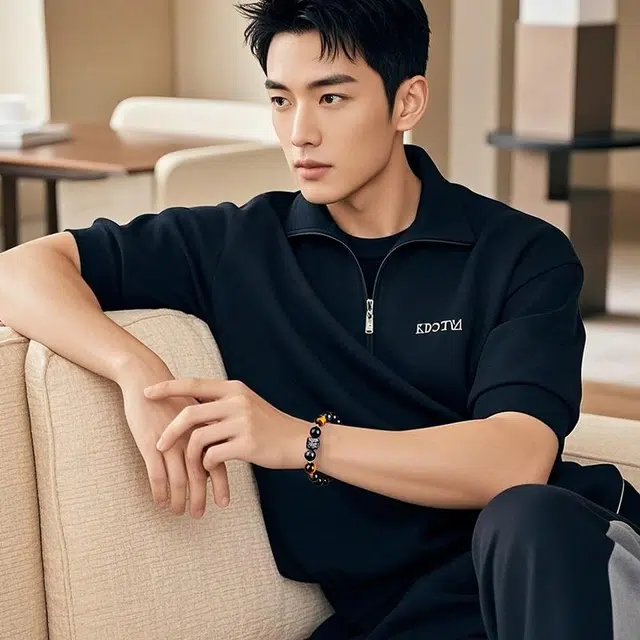 【纳福醒狮】 印象眸 平安喜乐转运珠素圈多财多福诸事顺利时尚通勤风新中式简约百搭#好运 黑曜石 手串 男款