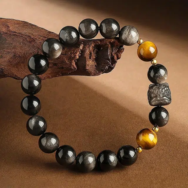 【纳福醒狮】 印象眸 平安喜乐转运珠素圈多财多福诸事顺利时尚通勤风新中式简约百搭#好运 黑曜石 手串 男款