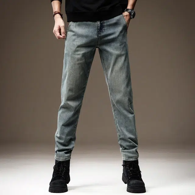 贵色 美式高街水洗做旧斜插袋潮流显瘦休闲阔腿垂感直筒长裤牛仔裤 男女同款 蓝色