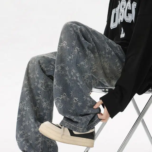 羽浅 复古美式高街舒适时尚牛仔裤 男女同款 蓝色