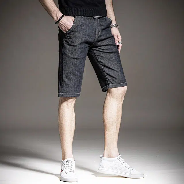 贵色 夏季 休闲宽松百搭时尚舒适五分中腰合身纯色拉链牛仔短裤 男女同款