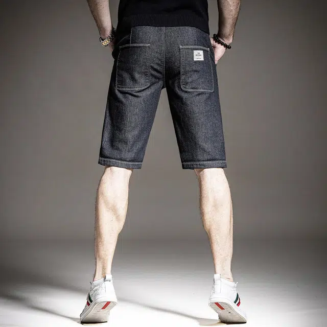 贵色 夏季 休闲宽松百搭时尚舒适五分中腰合身纯色拉链牛仔短裤 男女同款