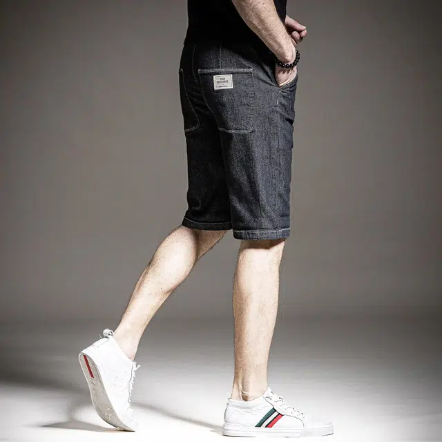 贵色 夏季 休闲宽松百搭时尚舒适五分中腰合身纯色拉链牛仔短裤 男女同款