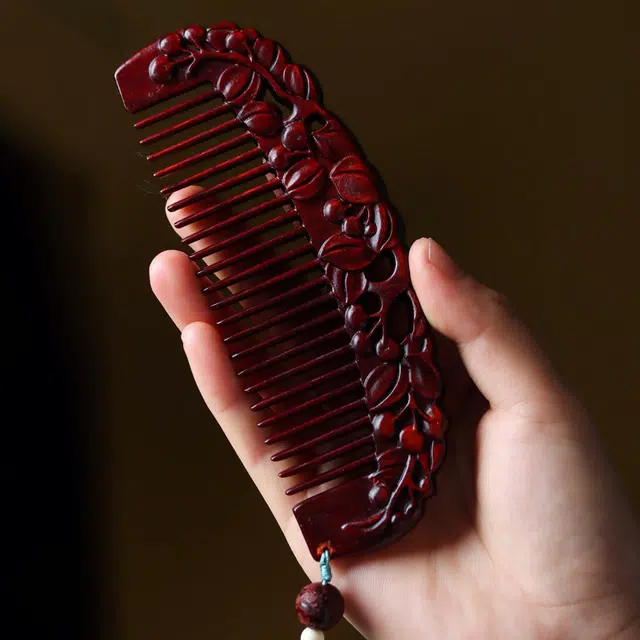 灵晔 新中式国风木雕精致轻奢高级感平安顺遂好运莲莲 诸事顺利国潮 檀木 梳子 男女同款情侣款