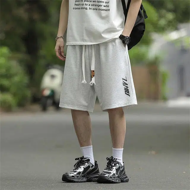 兰缪 日系纯色基础款日常通勤舒适亲肤柔软美式复古百搭户外宽松运动休闲短裤 男女同款
